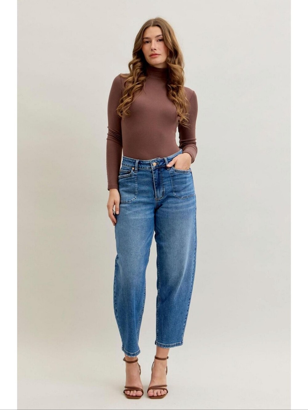 Judy Blue High Waist Soft Barrel Jeans Stitch-Thru Pockets Size 29 Denim Curved